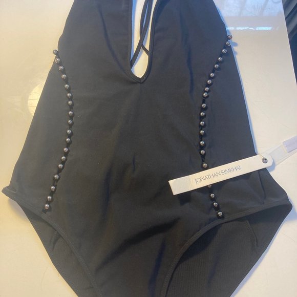 NWT JONATHAN SIMKHAI Plunging Neckline One Piece Swim in Black. Small - Picture 5 of 7